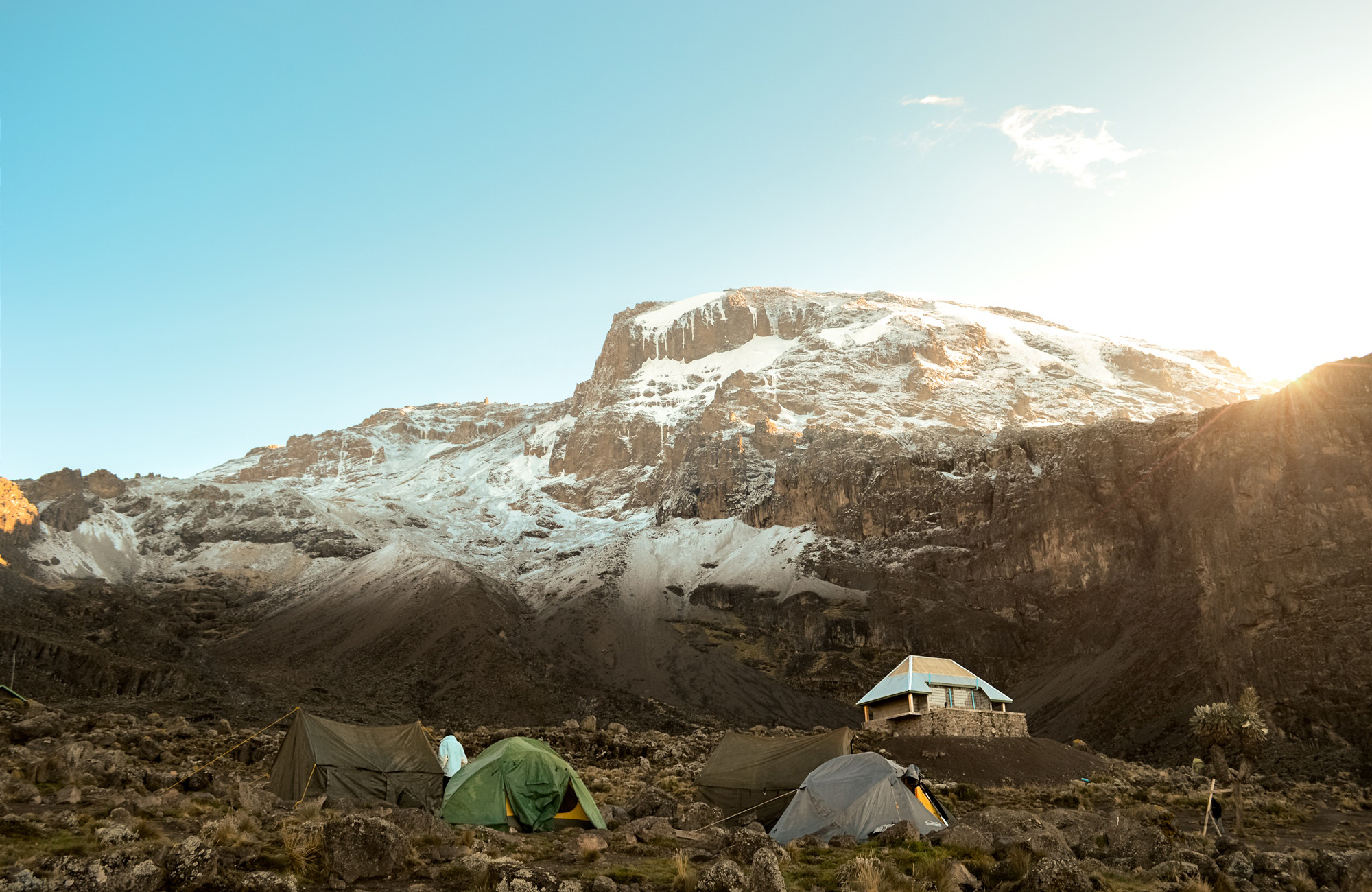 Tjaldbúðir með Kilimanjaro í baksýn