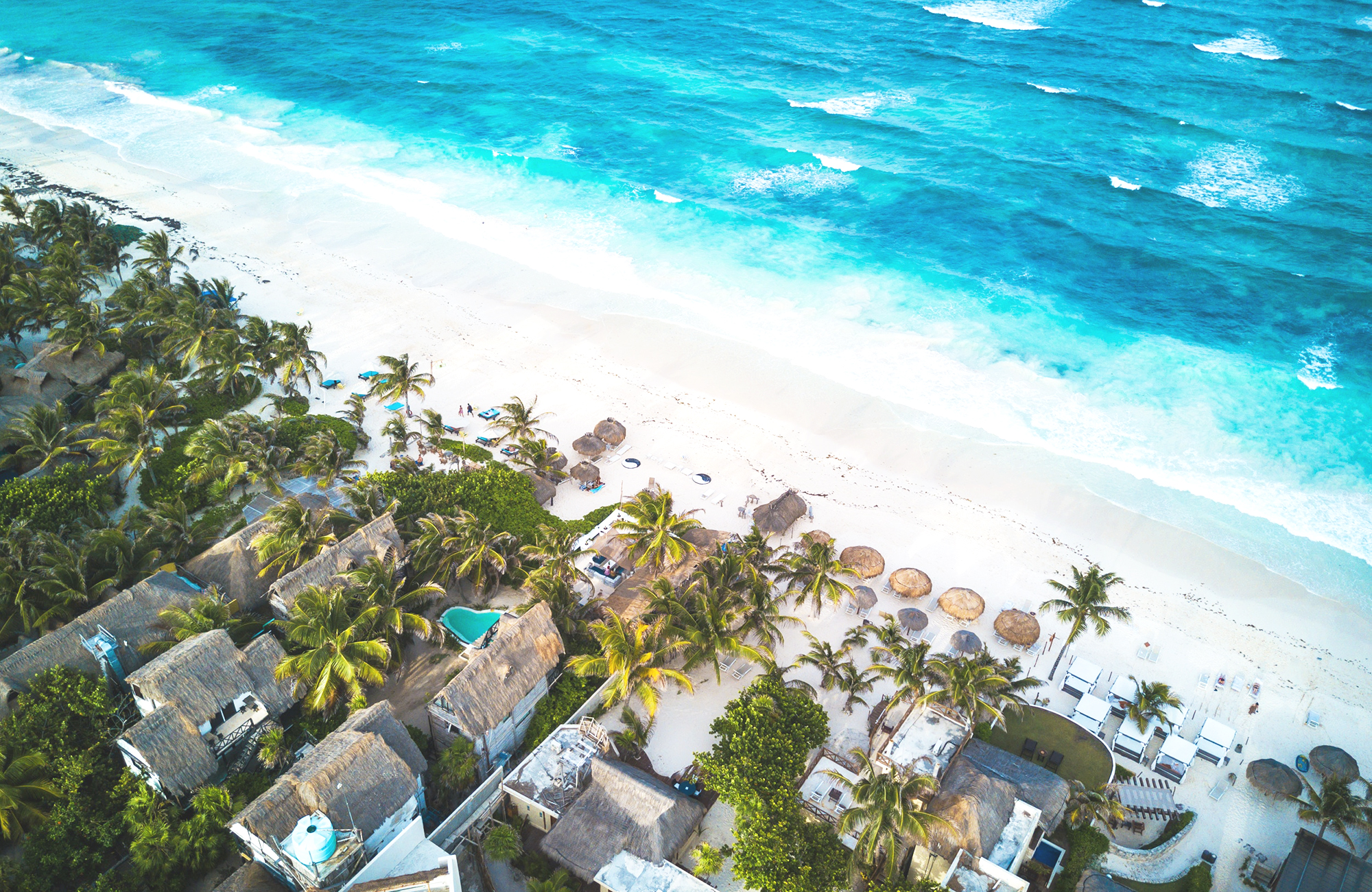 Strönd í Tulum í Mexíkó í desember