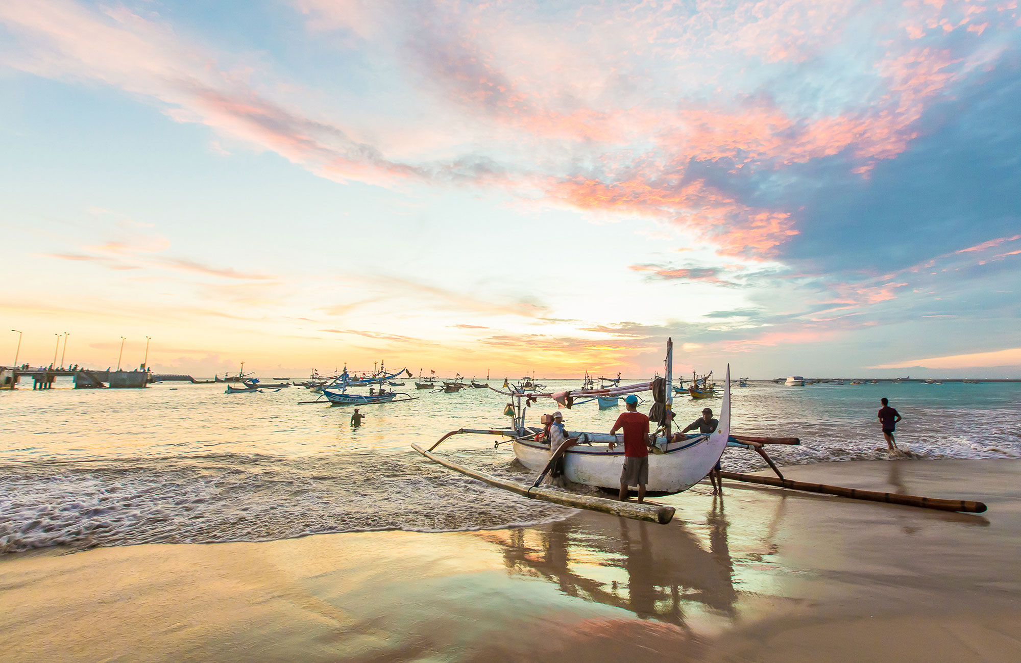 Indonesia Bali Jimbaran Beach Sunset Local Boats